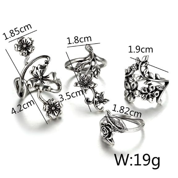 DESIGNICE 2026 New 4Pcs/Set Women Vintage Silver Stack Rings Above Blue Rings Set Grudge Rings Stack Rings for Women 64 Piece Vintage Rings Set Multiple Rings Cute Adjustable Rings Heart Ring