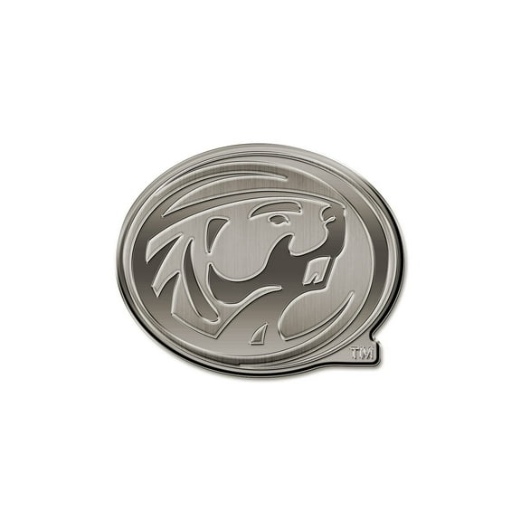 Bemidji State University Beavers Premium Solid Metal Raised Auto Emblem, Antique Nickel Finish, Shape Cut, Adhesive Backing