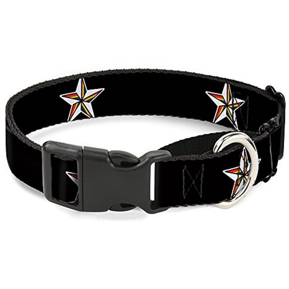 buckle-down martingale dog collar - nautical star black white rainbow - 1" wide - fits 15-26" neck size - large