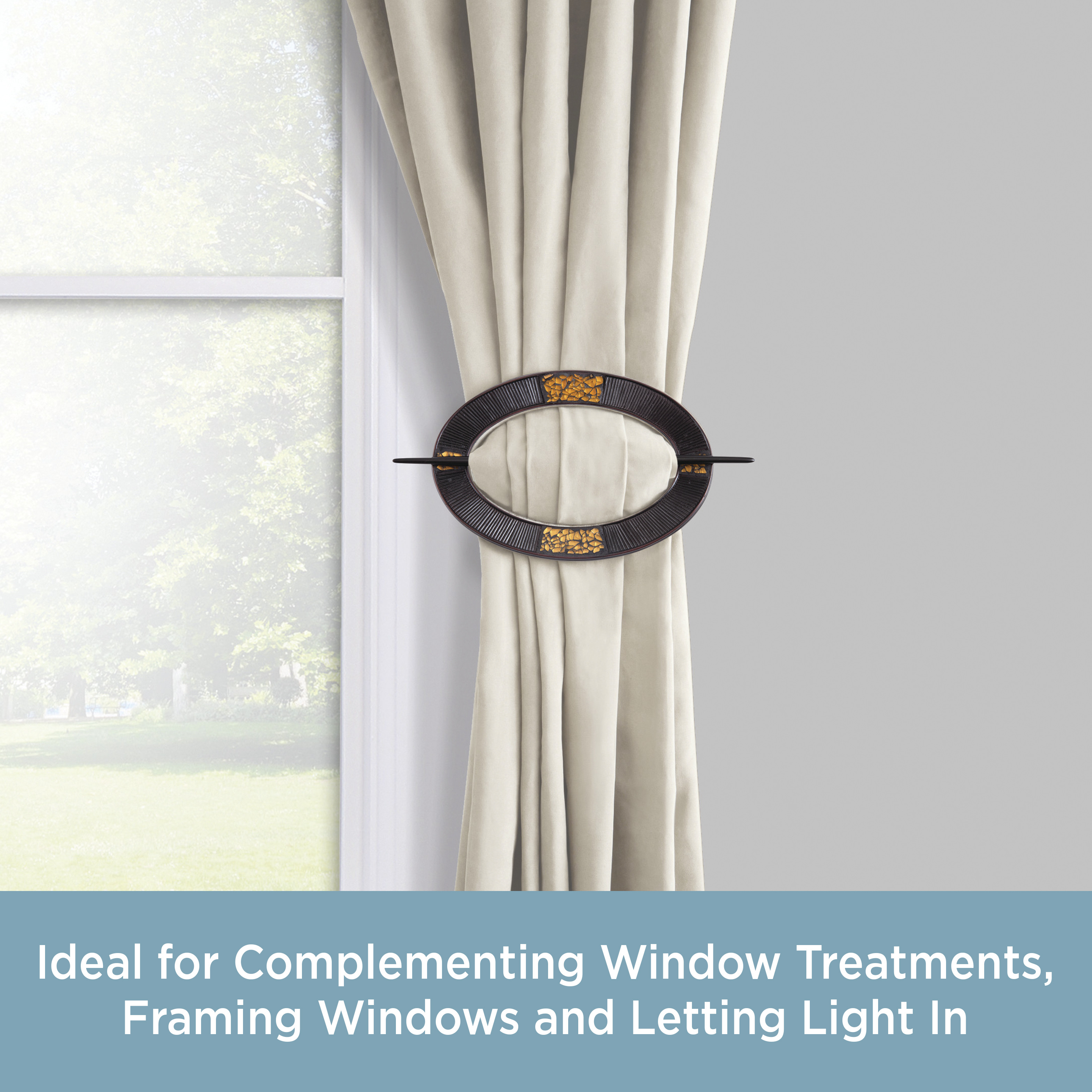 Kenney Decorative Crackled Glass Single Hairpin Holdback for Curtains and Drapes, Brown