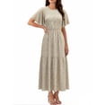 thumbnail image 4 of Xaqiouau Womens Boho Floral Maxi Dress Short Sleeve Casual Summer Long Dress Crew Neck Flowy A Line Beach Vacation Dress, 4 of 7
