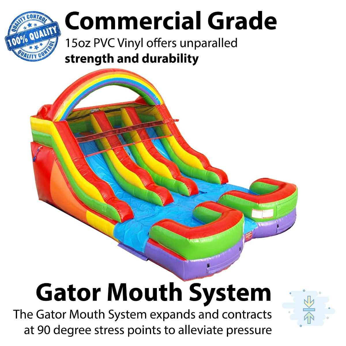 TentandTable Commercial Inflatable Water Slide, Rainbow Dual Lane with Blower, 13'
