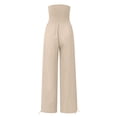 thumbnail image 2 of Cotton Linen Palazzo Pants Women Casual High Waisted Palazzo Pants Wide Leg Long Lounge Trendy Trousers Beach Pant Solid Vacation Casual Outfits, Khaki, 2 of 9