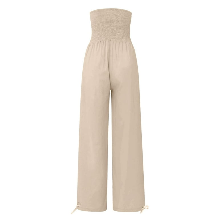 Ovticza Women's Cotton Linen Loose Flowy Wide Leg Pants High