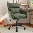 thumbnail image 3 of Leumius Office Chair with Black Base & Adjustable In Height,PU Leather Chair for Office Bedroom Dressing Table Green, 3 of 9