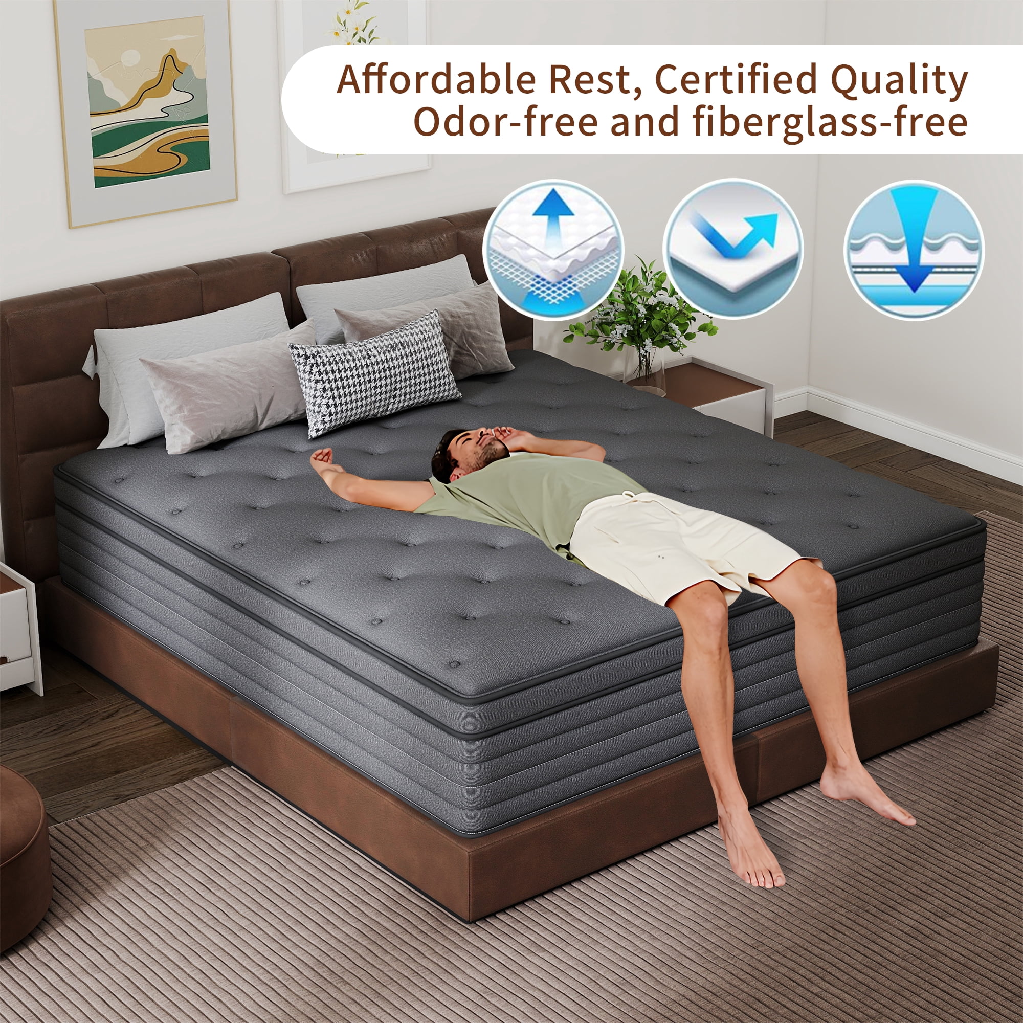 Abunitt 12 inch Full Mattress in a Box, Hybrid Gel Memory Foam with Individually Wrapped Pocket Coils, Medium Firm, Pressure Relief, Cooling Sleep Support for Adult