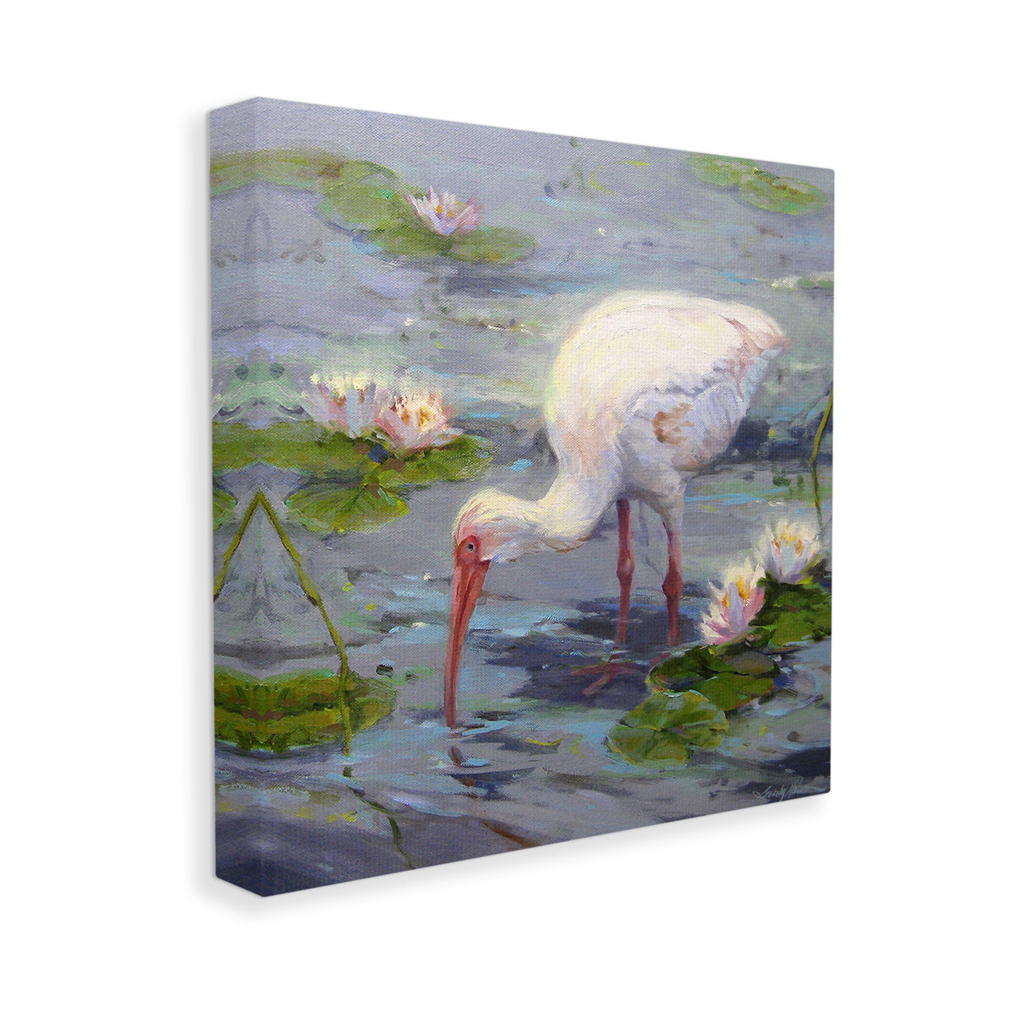 Stupell Industries Water Bird with Pond Lilies Animals & Insects Painting Gallery Wrapped Canvas Art Print Wall Art, 30 x 30
