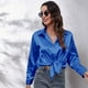 thumbnail image 3 of Blusas casuales de satén con cuello en V para mujer, blusa informal de seda, 3 of 7