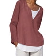 thumbnail image 2 of Cyber&Monday Deals Usmixi Clearance Sale Womens Tops Womens Casual Pullover Winter Breathable Cotton Linen Plus Size Loose Pullover Tops Fall Trendy Solid V-Neck Long Sleeve Blouses Shirts, 2 of 5