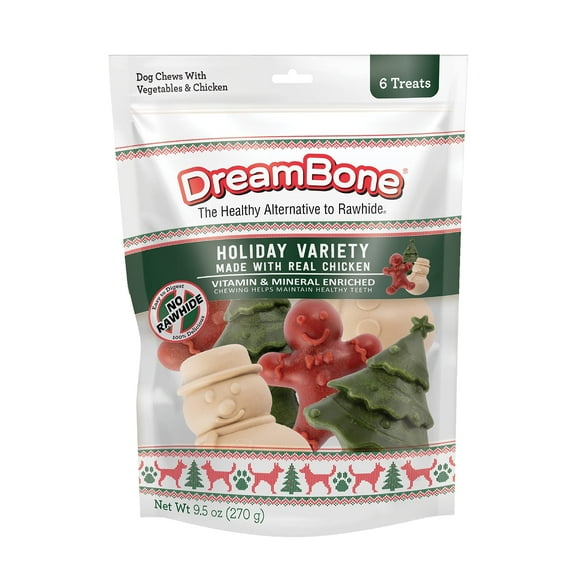 DreamBone Assortiment de 6 Pcs, Fait avec de Vrais Légumes et du Poulet, Sans Cuir Brut pour Chiens