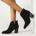 thumbnail image 2 of NOKIO Women Pointed Toe Ankle B𝗈𝗈𝑡𝑠 Mid Block Heel Side Zipper B𝗈𝗈𝑡𝑠 Fall Winter Che𝗅sea Bootie Side V Cutout Chun𝗄𝗒 Booties Comfy S𝗅ip On Short Boot Fashion Casual Work Booties, 2 of 9