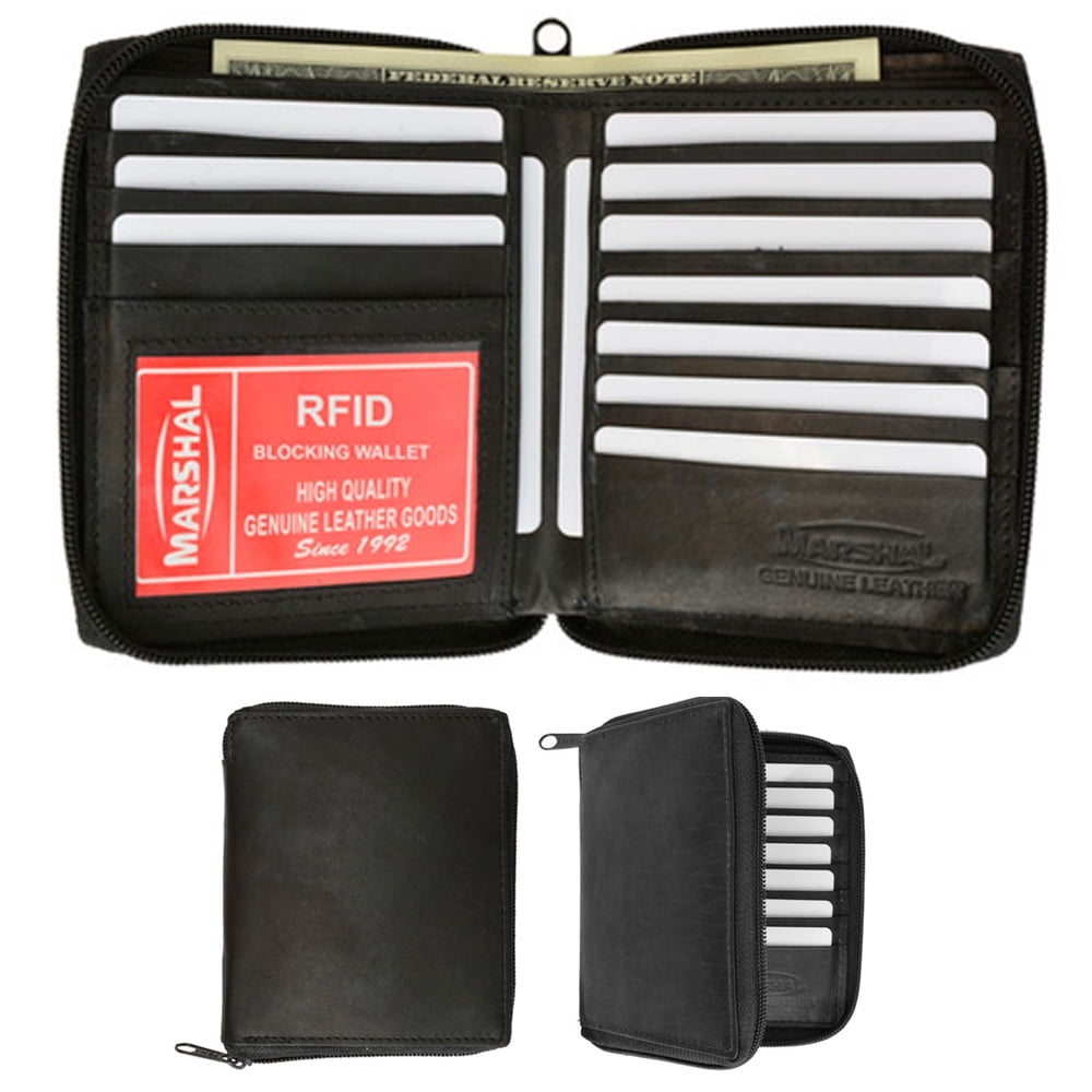Mens Genuine Leather Bifold Wallet Slim Hipster Cowhide Credit Card ID Zipper Bk