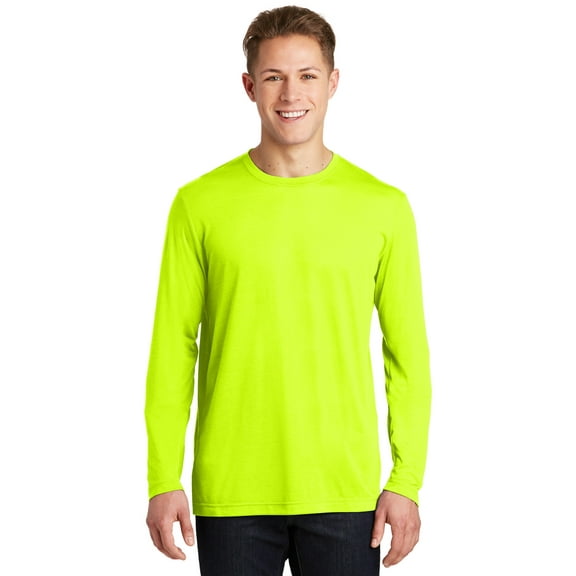Sport Tek Adult Male Men Plain Long Sleeves T-Shirt Neon Yellow 4X-Large