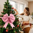 thumbnail image 7 of sruoe Christmas Tree Bows Ribbon, Christmas Tree Decorations Indoor, Xmas Tree Bowknot Ornaments, Wreath, Sequined Bow, Hanging Christmas Tree Topper for Wedding Holiday Party Decoration, Pink, 7 of 7