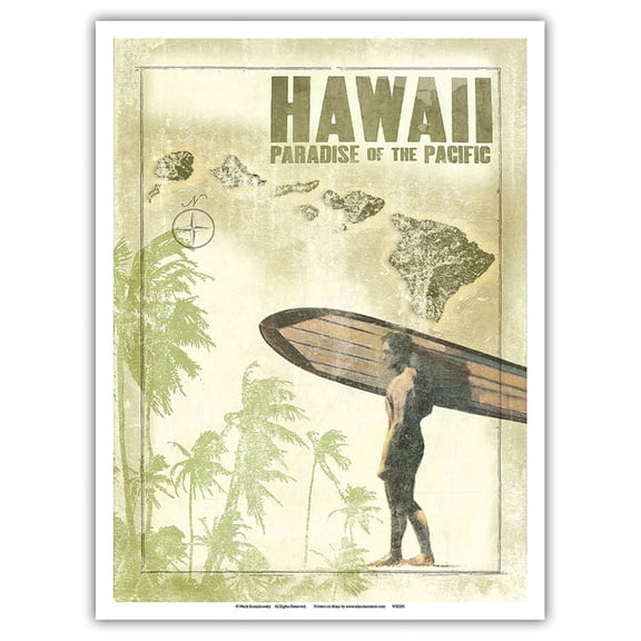 Hawaiian Surfer - Hawaii Paradise of the Pacific - Vintage Travel Poster by Wade Koniakowsky - Master Art Print (Unframed) 9in x 12in