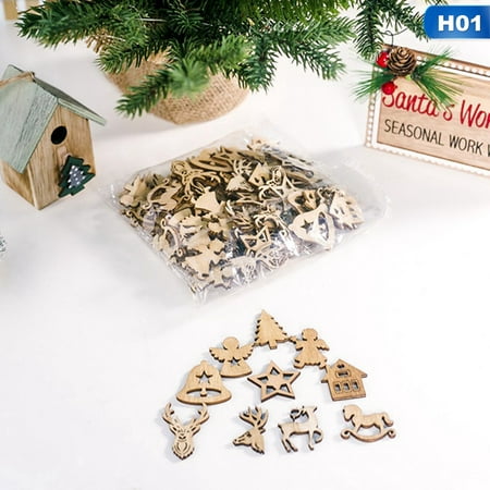 Fancyleo 100Pcs\/Set  Small Pendant Christmas Wood Chip Tree Ornaments Xmas Hanging Pendant Decoration Gifts Home