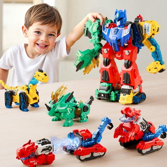 Dimoarch Kids Dinosaur Transforme Robot Toy for 3 4 5 6 7 8 Years Old Boys, Magnetic Construction Trucks Transform into Dinosaur, Toddler STEM Educational Toy Robot Toys for Age 3-5 Boy Birthday Gift