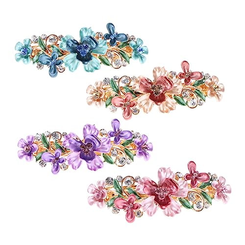 Rhinestone Plum Clips 4 Pieces Women Hair Clips Stylish Metal Hairpin Jewelry