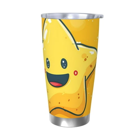 

Uemuo Happy Cartoon Star Print Travel Coffee Mug 20oz Double-walled Car Cup Stainless Steel Insulated Tumbler Leak-proof Travel Cup Reusable Straw Car Cup-Without Straw