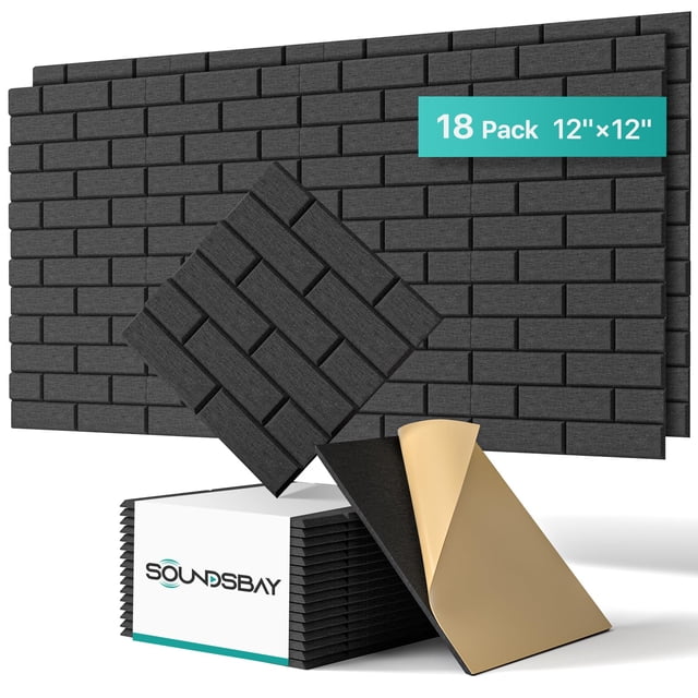 Paneles de pared insonorizados Soundsbay, paquete de 18 unidades, 30 x 30 cm, color negro