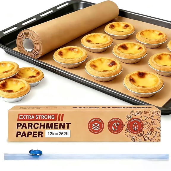 12 in x 262 ft Unbleached Parchment Paper Roll for Baking,260 Sq Cooking, Grilling, Air Fryer and Steaming