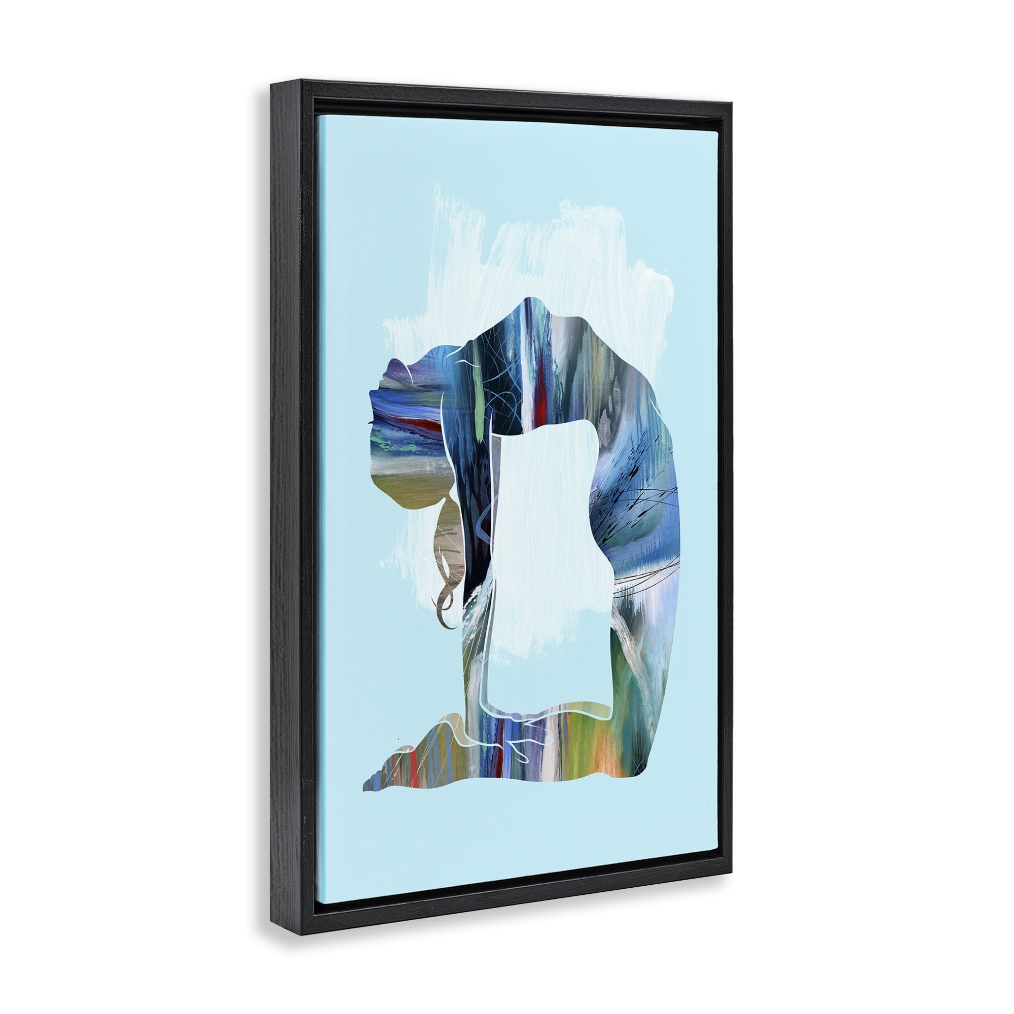 Stupell Industries Powerful Yoga Stretch Sports Painting Black Floater Framed Canvas Art Print Wall Art, 21 x 31