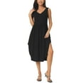 thumbnail image 2 of INSPIRE CHIC Women's Summer Sleeveless V Neck Dress Casual Midi Beach Dress with Pockets Black S, 2 of 5