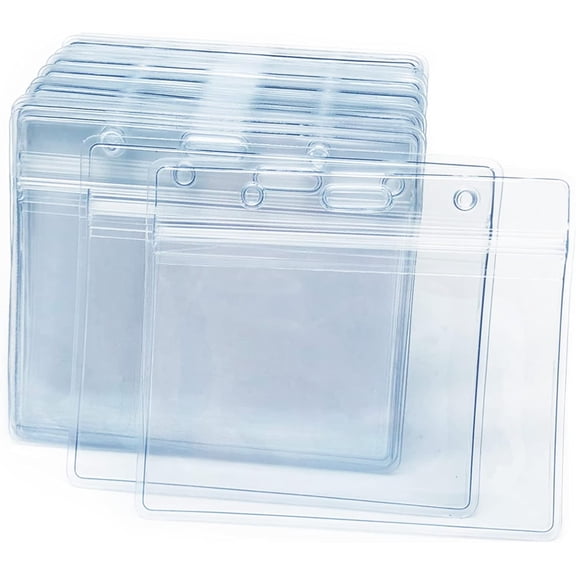 100 Pcs Clear Plastic Horizontal Name Tag Badge ID Card Holders,Waterproof and Resealable Plastic Card Holders