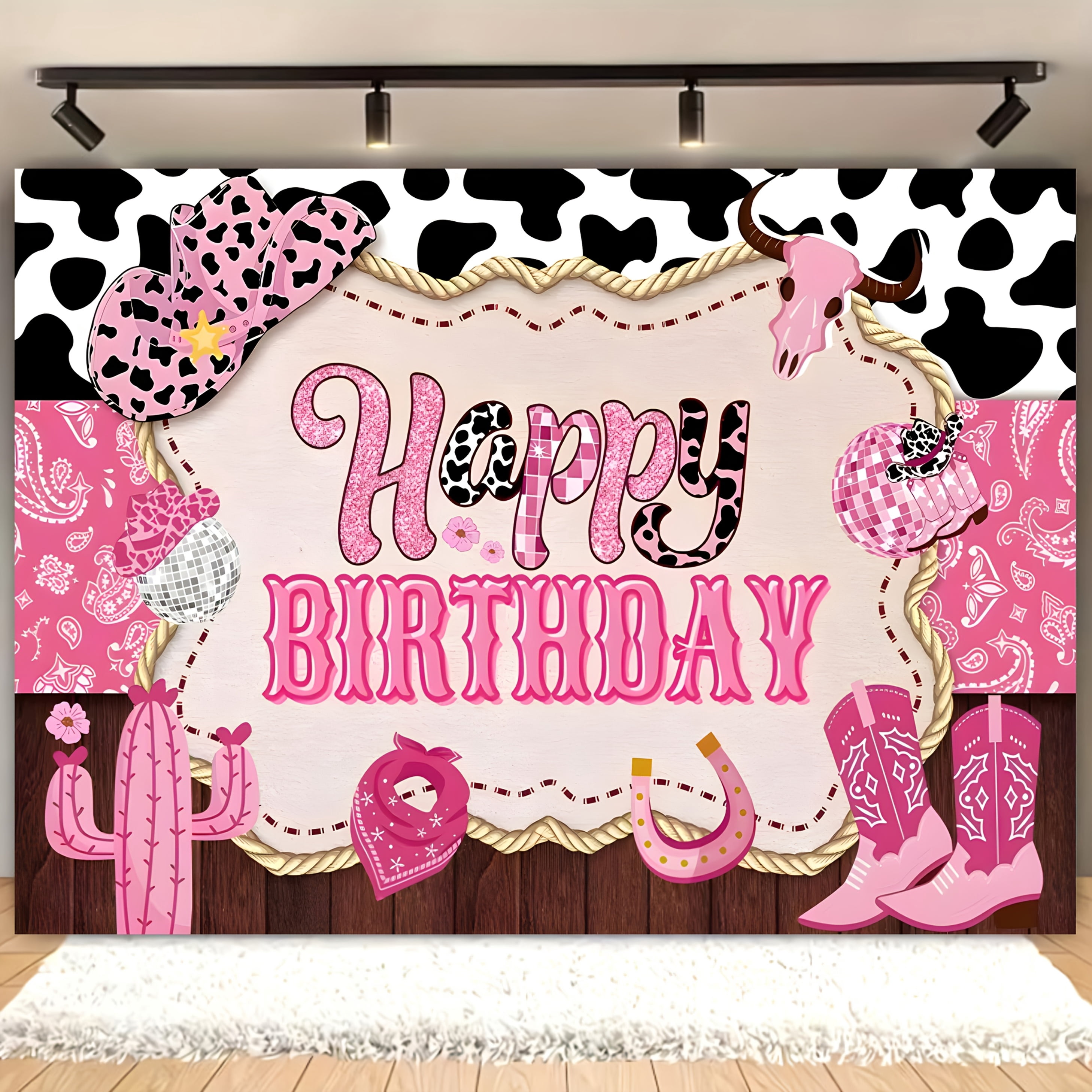 Fotohintergrund Western Cowgirl – 2,1x1,5 M, Pink, Für Geburtstagspartys & Fotoshootings