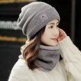 thumbnail image 2 of vnanda Knit Hat Scarf Set Women Winter Hat Scarf Set Knitted Thickened Solid Color Warm Windproof Elastic Anti-slip Plush Cycling Neck Wrap Beanie Set Lady, 2 of 8