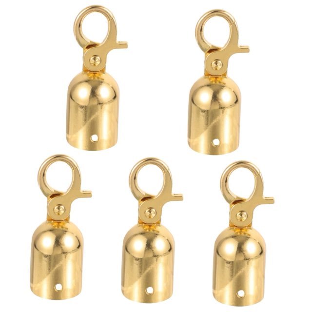 HUGFEGWE 5PCS Rope End Stopper Cord End Caps with Hook, Lobster Claw Clasps, Cord End Caps Barrier Rope End Hooks for Crowd Control (Golden) U2537-16847
