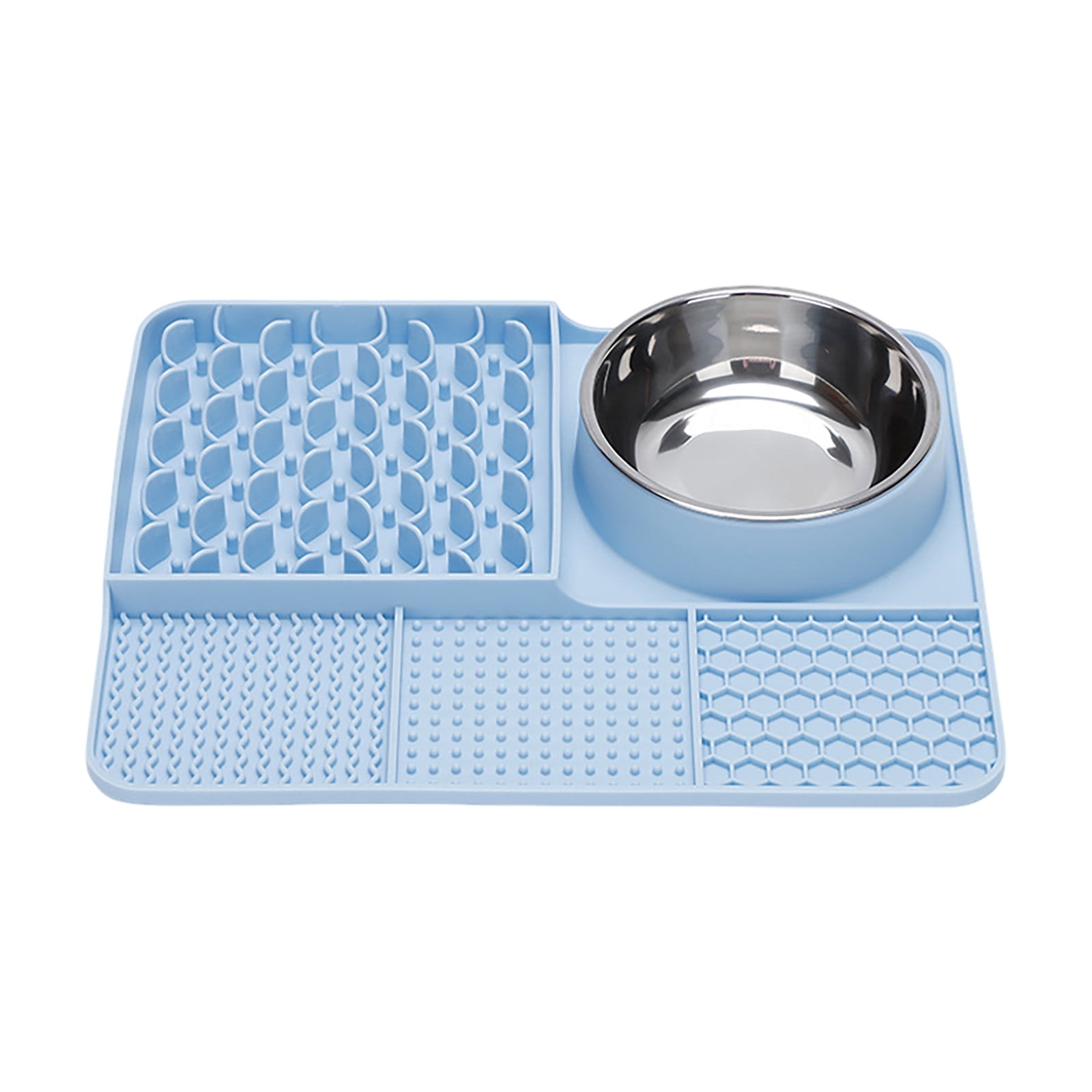 Licking Pad 5âInâ1 Silicone Slow Feeding Mat Suction Cup Antiâ Feeder Detachable Stainless Steel Bowl StressâRelief Set For Cats Dogs Puppies Daily Use 13.0 x 9.8 in Sky Blue