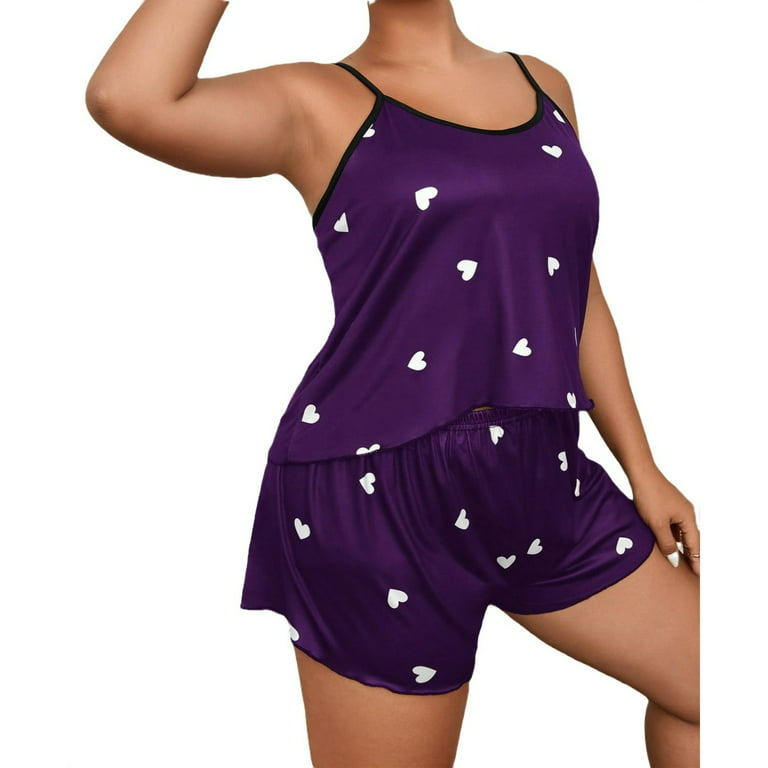 Women's Plus Size 2 pieces Pajamas Sets Cute Heart Print Sleepwear Cami Top  and Shorts Pj Lounge Sets 2XL(16)