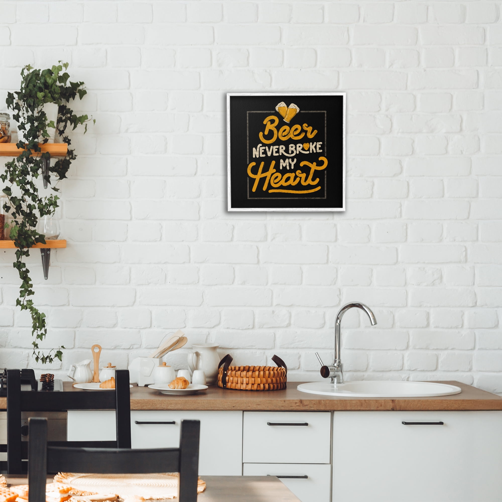 Stupell Industries Beer Never Broke My Heart White Framed Giclee Art, design by EduEly Designs