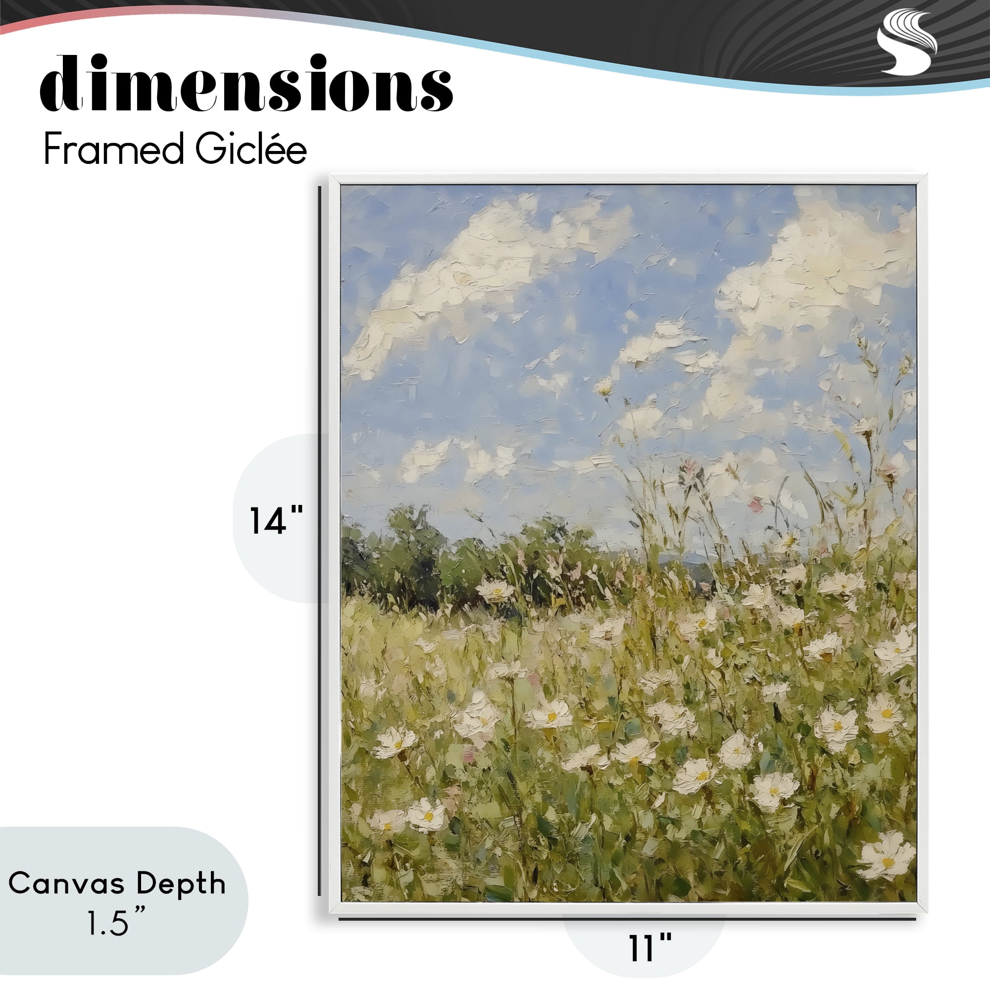Stupell Industries Wildflower Field Beneath Blue Sky White Framed Giclee Art, design by LSR Design Studio