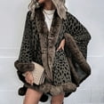 thumbnail image 2 of Odeerbi Shawl Wraps for Women 2025 Fall Winter Poncho Open Front Cape Cardigan Trendy Leopard Hairball Cloak Tops Beige, 2 of 9