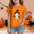 thumbnail image 2 of KPOPLK Kids Spooky Season Fall Tops Girls Halloween Ghost Short Sleeve Shirt Kids Girls Fall Halloween T-Shirts Size 2-3 Years,Orange, 2 of 5