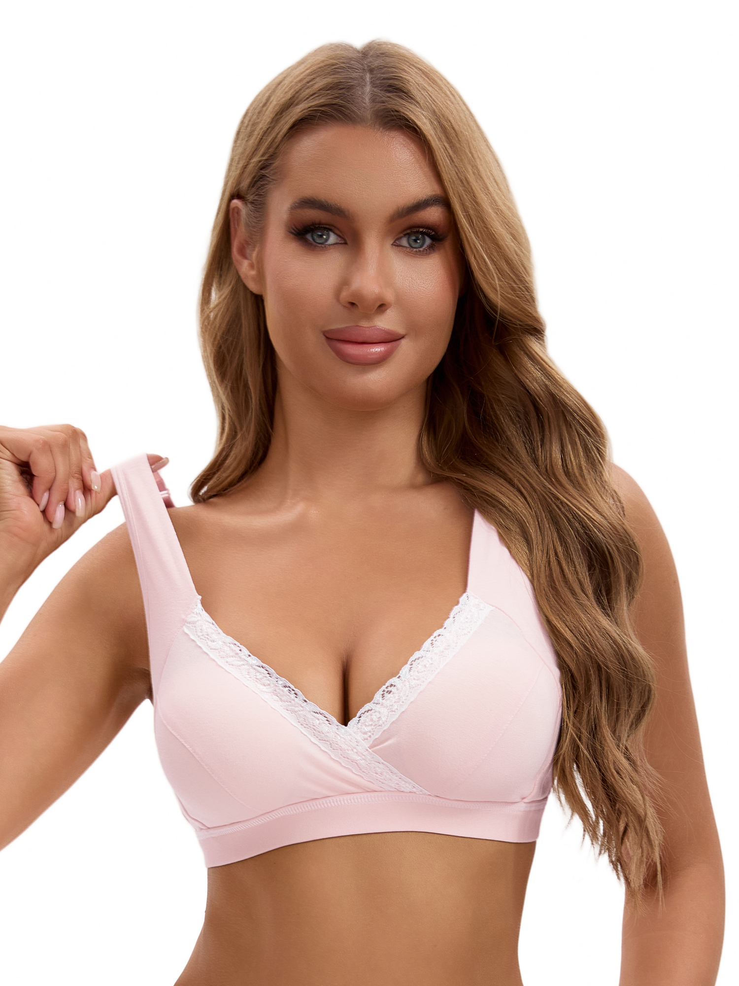 Unique Bargains Women's Lace Polka Dots Wirefree Sleep Nursing Bras M Pink