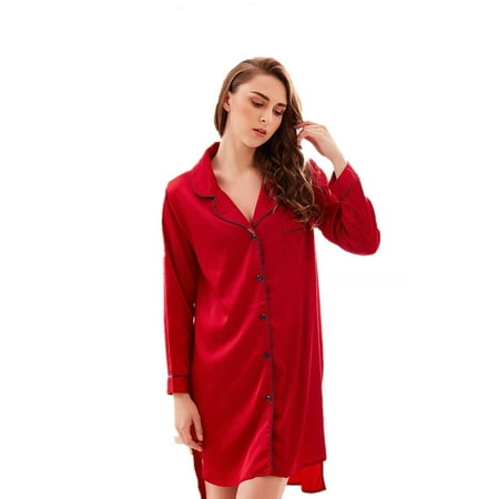 

Women S underwear pajamas ice silk long nightdress Red M