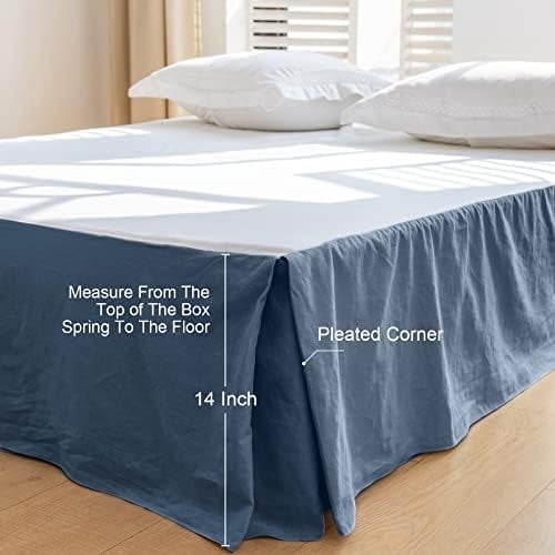 French Linen Bed Skirt with Pleated Corner 14-Inch Tailored Drop Natural Flax Cotton Blend Basic Dust Ruffle Soft Cozy Farmhouse Bedding (14" King, Basic Navy Blue)