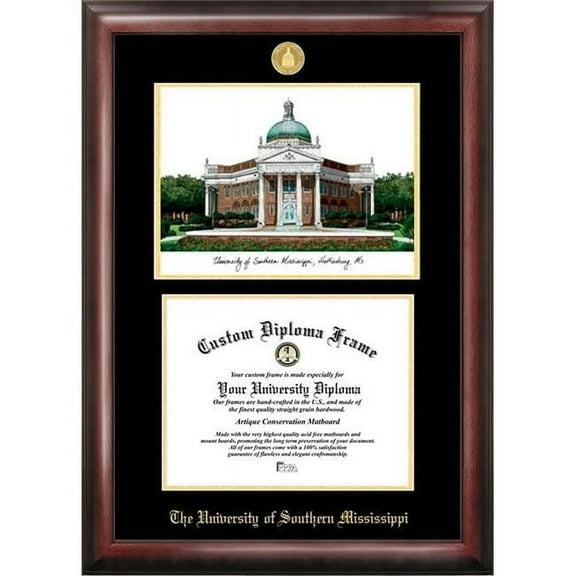 Campus Images MS998LGED Southern Mississippi Gold embossed diploma frame with Campus Images lithograph
