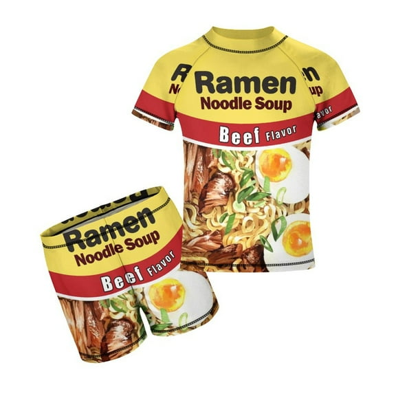 2 Piece Ramen Noodle Chicken Bathing Suits Rash Guard Swim Shirts with Shorts Set