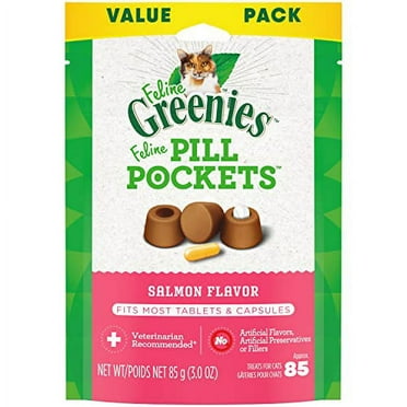 FELINE GREENIES PILL POCKETS .. for Cats Natural Soft .. Cat Treats, Salmon Flavor, .. 3 oz. Pack (85 .. Treats)
