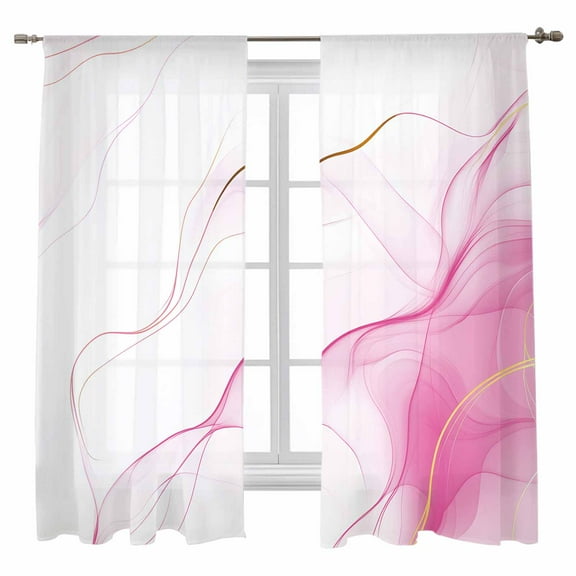 Pink Water Ripple Sheer Curtains 72 inches Long, Vintage Abstract Modern Classic Light Filtering Sheer Window Curtains Rod Pocket Voile Drapes for Bedroom Living Room, 52"W x 72"L 2 Panels