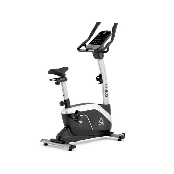 Reebok SL8.0 Exercise Bike, Indoor Upright Stationary Cycling, Cardio Exercise, bluetooth, 24 electronic resistance levels, 286 lbs Weight capacity