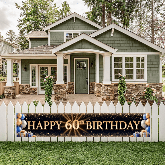 Gold Design Banner Balloon Arrangement 60th Birthday Decor for Birthday Celebration Anniversary Event Indoor Party