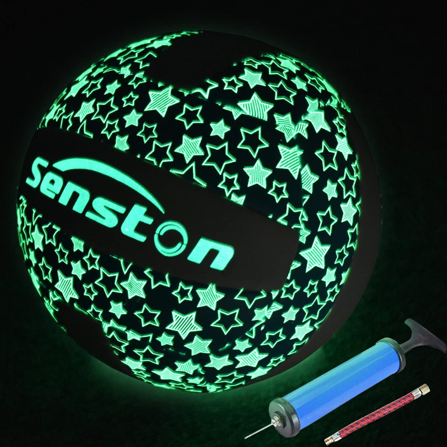 Senston Glow in The Dark Volleyball Size 5 with Pump, Glowing Leather Volleyball Gift for Kids