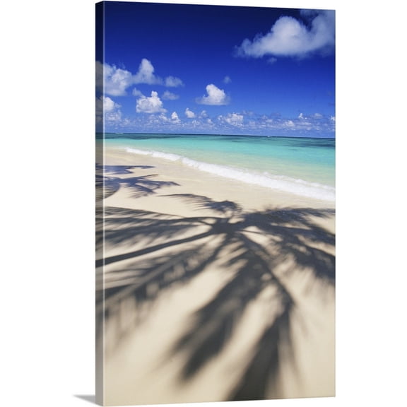 Great BIG Canvas | "Beach Scene With Palm Shadow On Shoreline Sand" Canvas Wall Art - 20x30