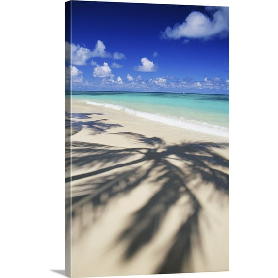 Great BIG Canvas | "Beach Scene With Palm Shadow On Shoreline Sand" Canvas Wall Art - 20x30