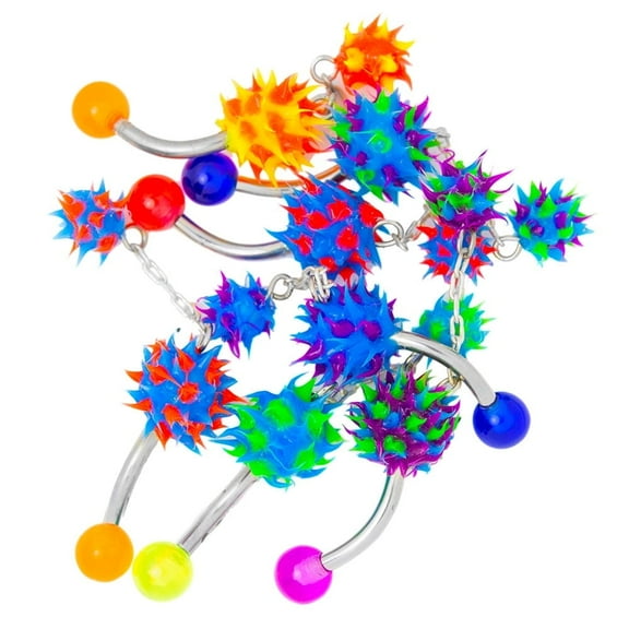 Belly Button Ring - 7 Pack Multi-Color Silicone Dangle Belly Ring - 316L Steel